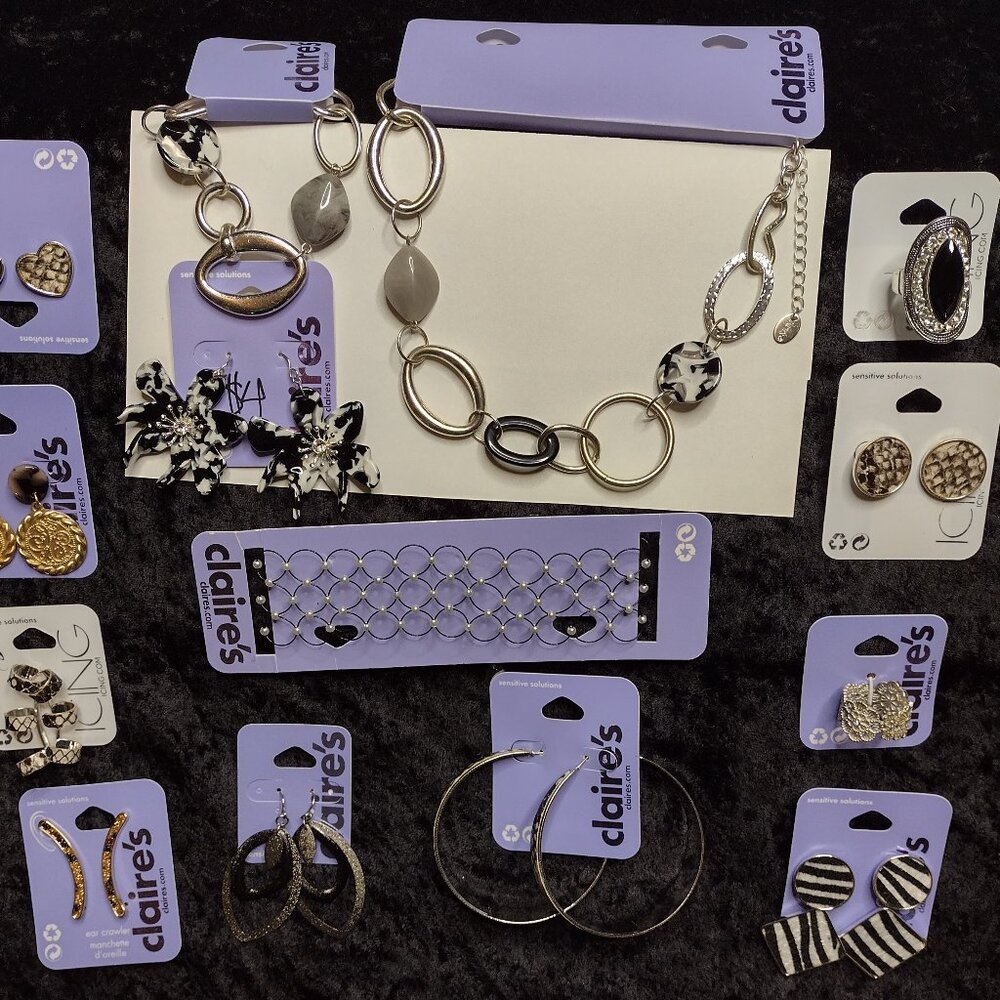 Lot New Claires Icing Necklace Ring Animal Print Zebra Statement Earrings Choker